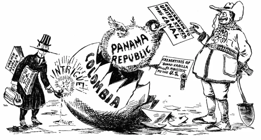 美国和法国争夺运河的讽刺漫画