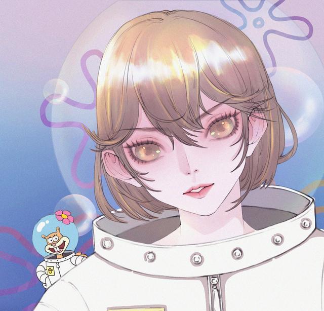 原创海绵宝宝拟人化珊迪变美女戴眼镜的章鱼哥有点斯文败类