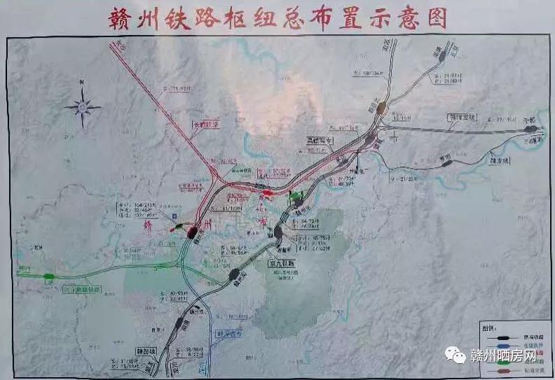 昨日,长赣高铁赣州北站效果图,水东规划图和赣州铁路枢纽布置示意图