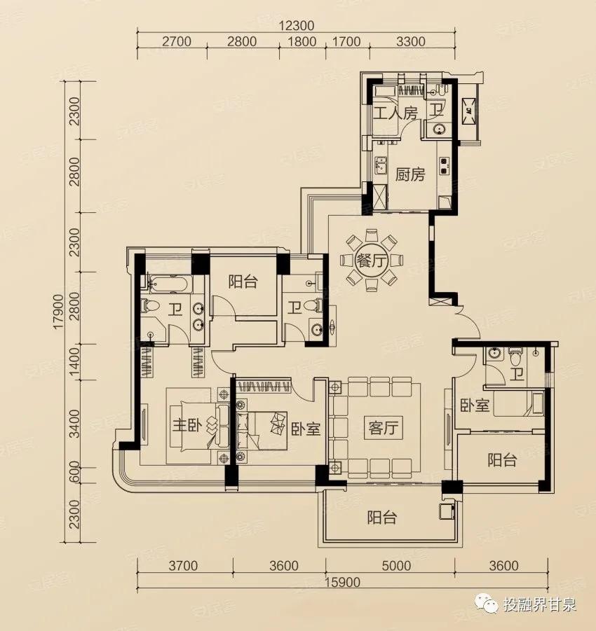 2栋01/02户型 3室2厅3卫1厨 建筑面积约195.