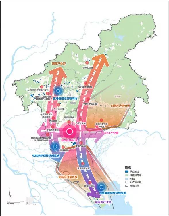 全市产业地块总体格局示意图 《广州市产业地图》全面梳理全市3~5年