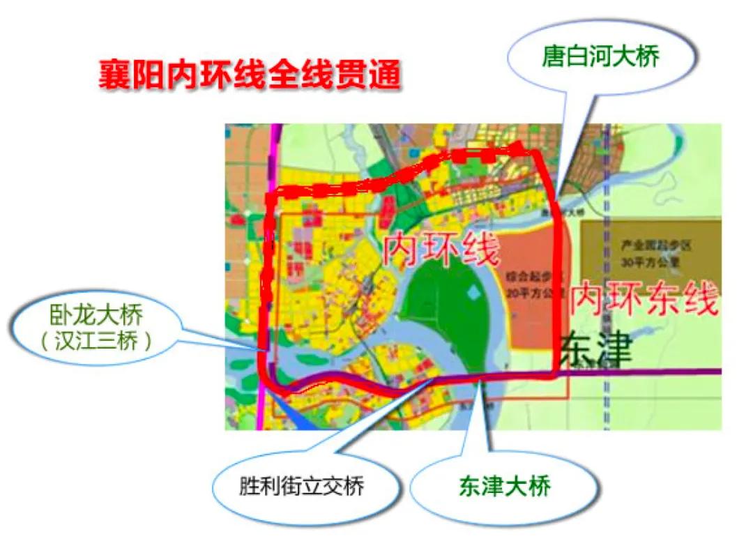 2017年始,为缓解邓城大道的交通压力,内环线从东津过唐白河大桥后