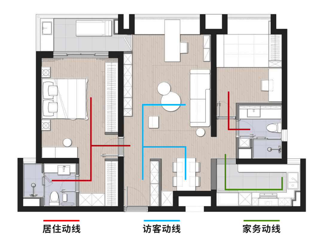 除了房子自身结构外,装修设计中的动线设计,是影响居住舒适度最直接的