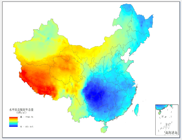 分布图 来源:中国气象局风能太阳能中心 根据《太阳能资源等级 总辐射