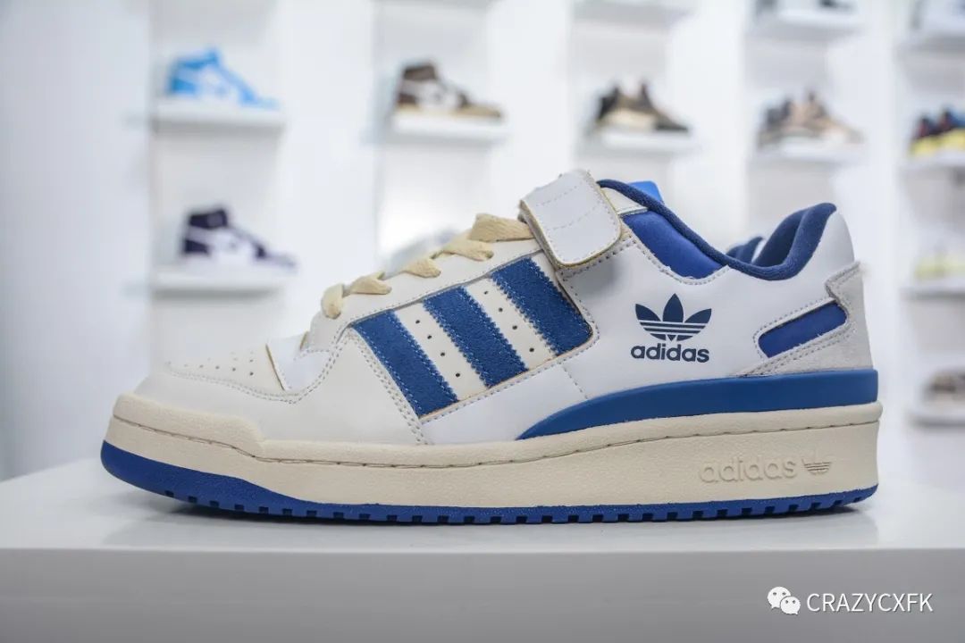 阿迪达斯蓝白adidasoriginalsforumbrightblue三叶草魔术贴复古板鞋