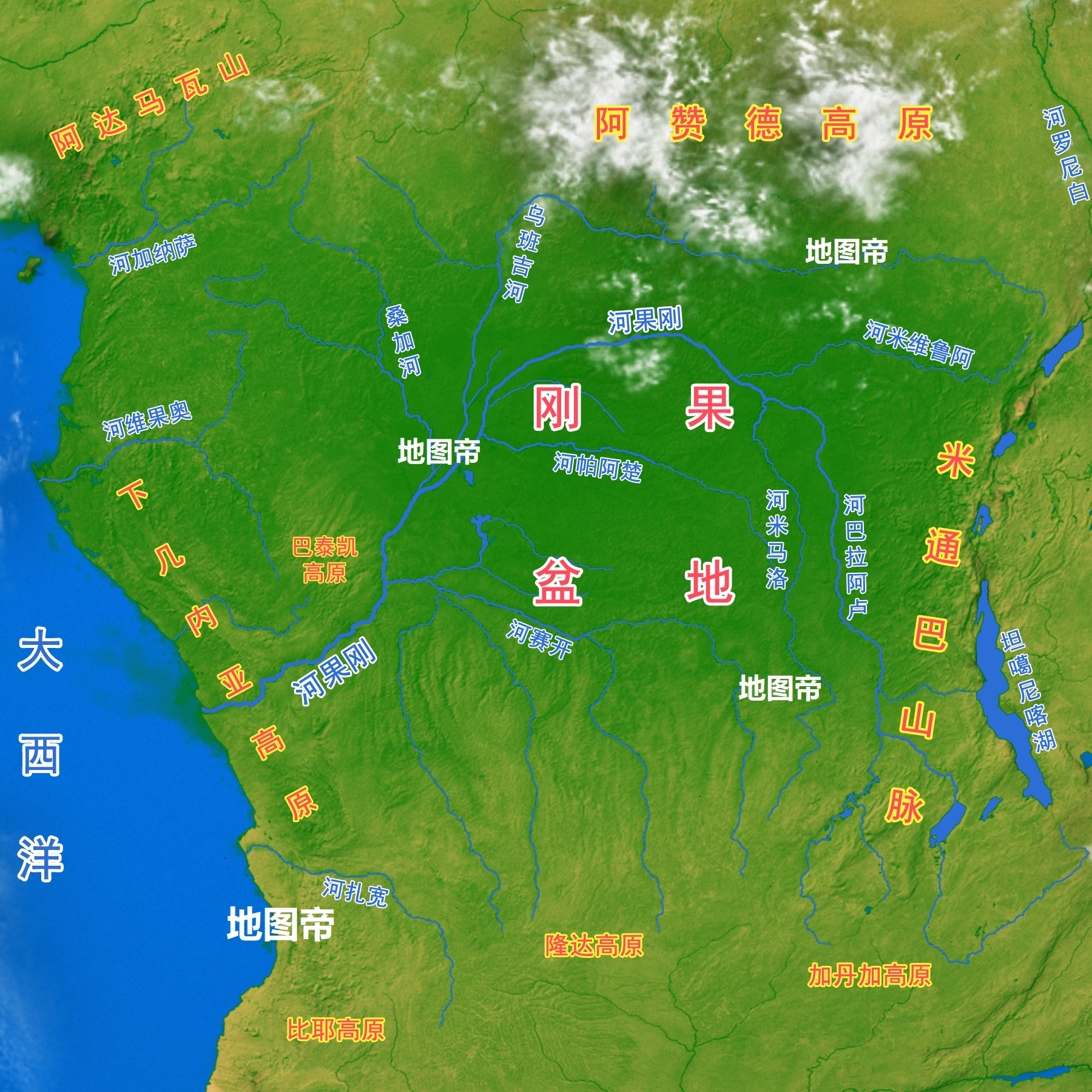 刚果河流域去掉外围的山脉和高原,便是刚果盆地,通常我们以海拔500米