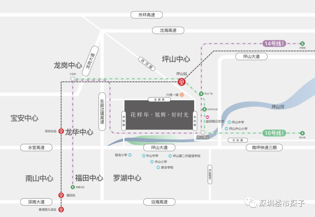 云巴:距离项目1公里的位置未来将有云巴(一期在建中)落地,可实现坪山