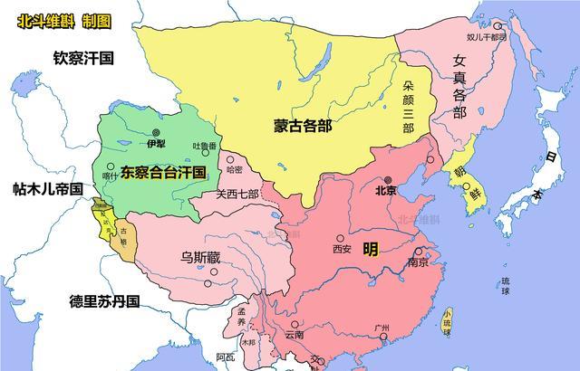 从地图看明朝版图变迁:初期达到顶峰,后期200年局限于长城之内_汗国