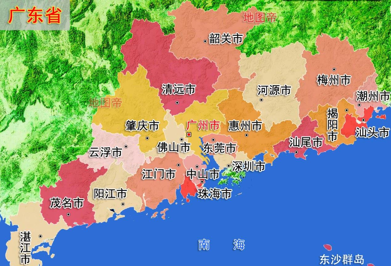 图-广东省地形政区图当年被迫退至崖山的南宋朝廷在崖山上修建行宫,没