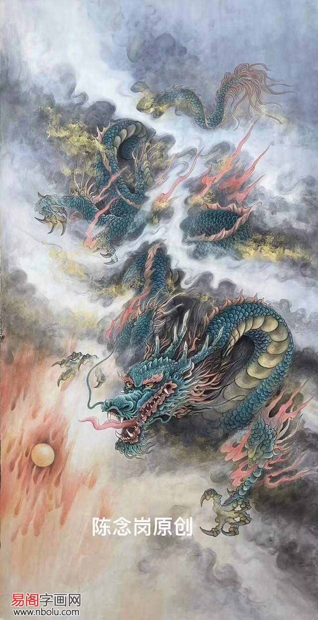 陈念岗擅长画虎,狮,豹,马等,他广泛地传承传统工笔花鸟畜兽画的精华