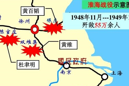 淮海战役示意图1948年底淮海战役前夕,蒋介石在军事要地徐州周边调