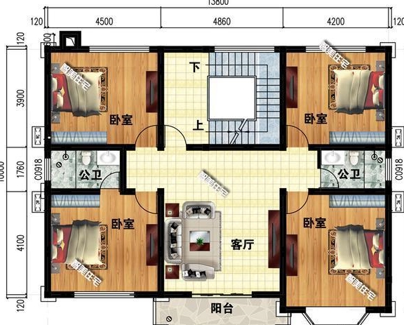 13.8×10米简欧别墅，内设8间卧室，简单大方还适用