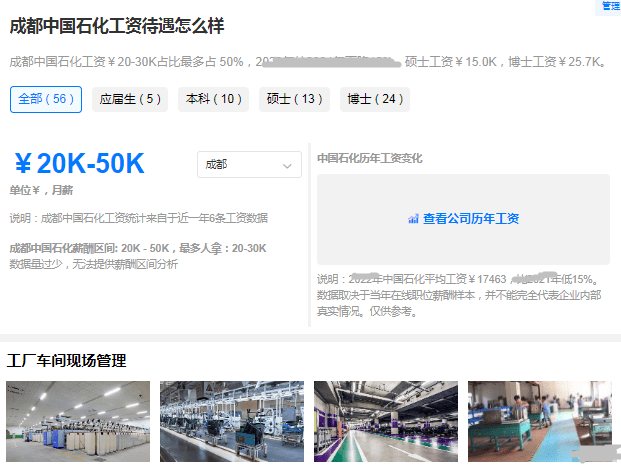 就拿成都中国石化工来说，综合月薪1.5万—3万之间，平均薪资大概在1.7万。