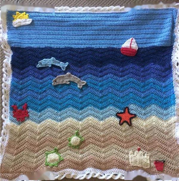 玩毛线的一定是真爱!多款清爽配色玩出童趣海洋风毯子(附图解 视频)