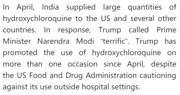 特朗普服用“印度神药”HCQ预防新冠还大肆推广美国专家却这么说