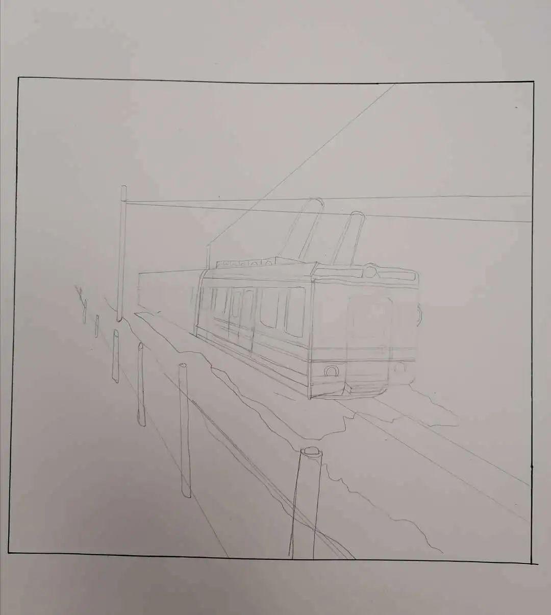 马克笔手绘插画开往远方的列车