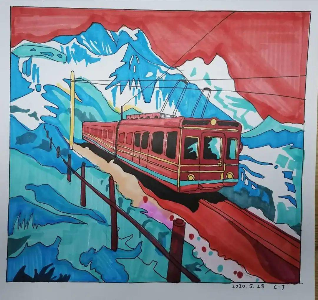马克笔手绘插画——开往远方的列车