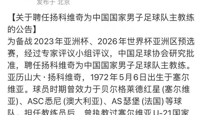 扬科维奇成为中国男足新任主教练,你看好吗?