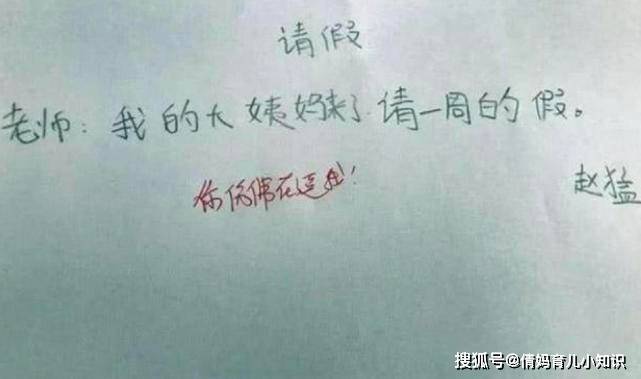 才上小学二年级的孩子就想出了一个大姨妈请假.