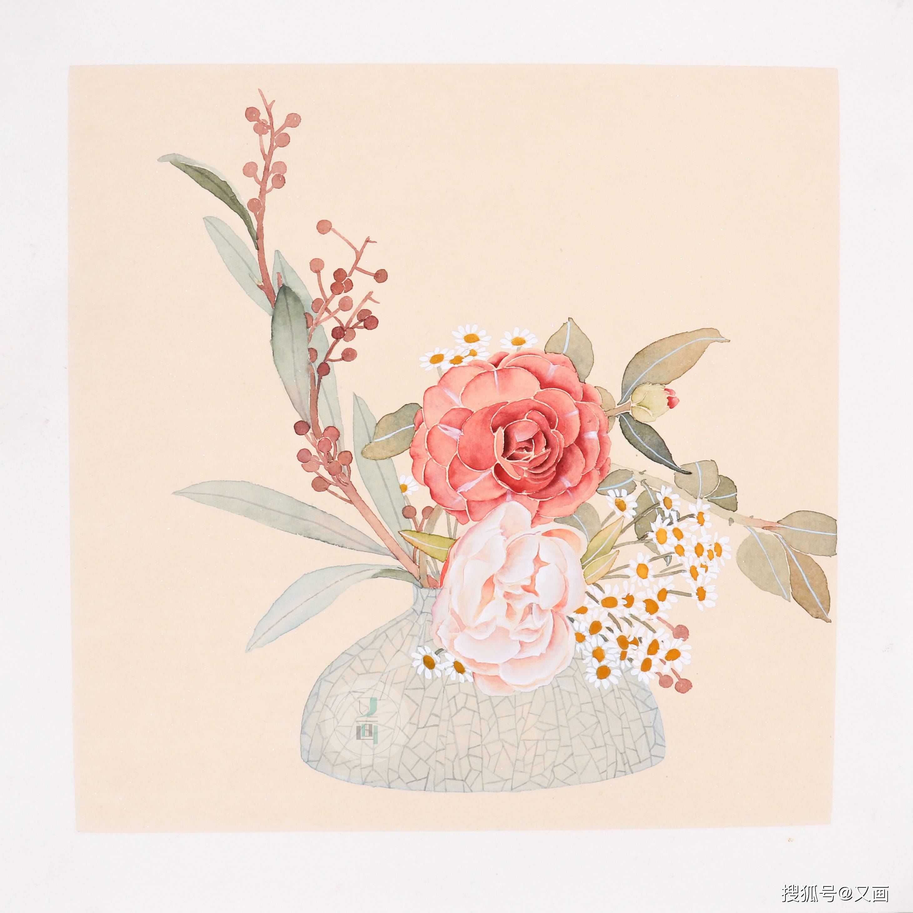 国画 没骨山茶花绘画步骤分享