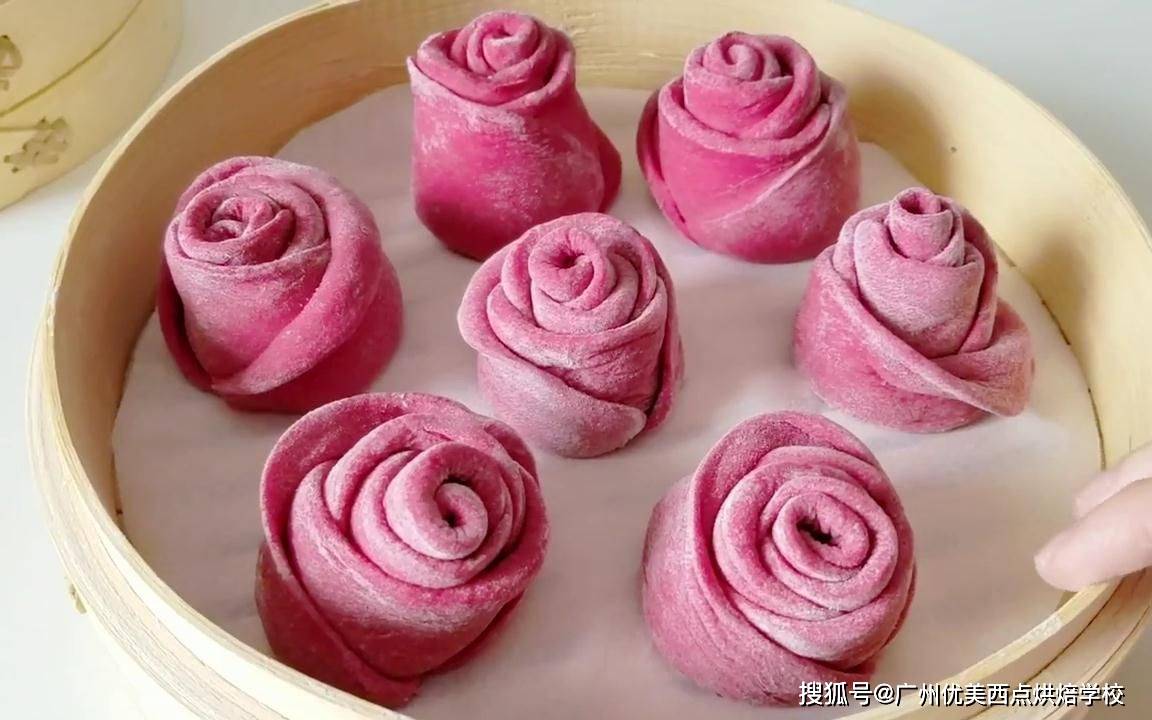 520玫瑰花馒头,紫薯味早餐,创意情人节礼物,好吃好看好做