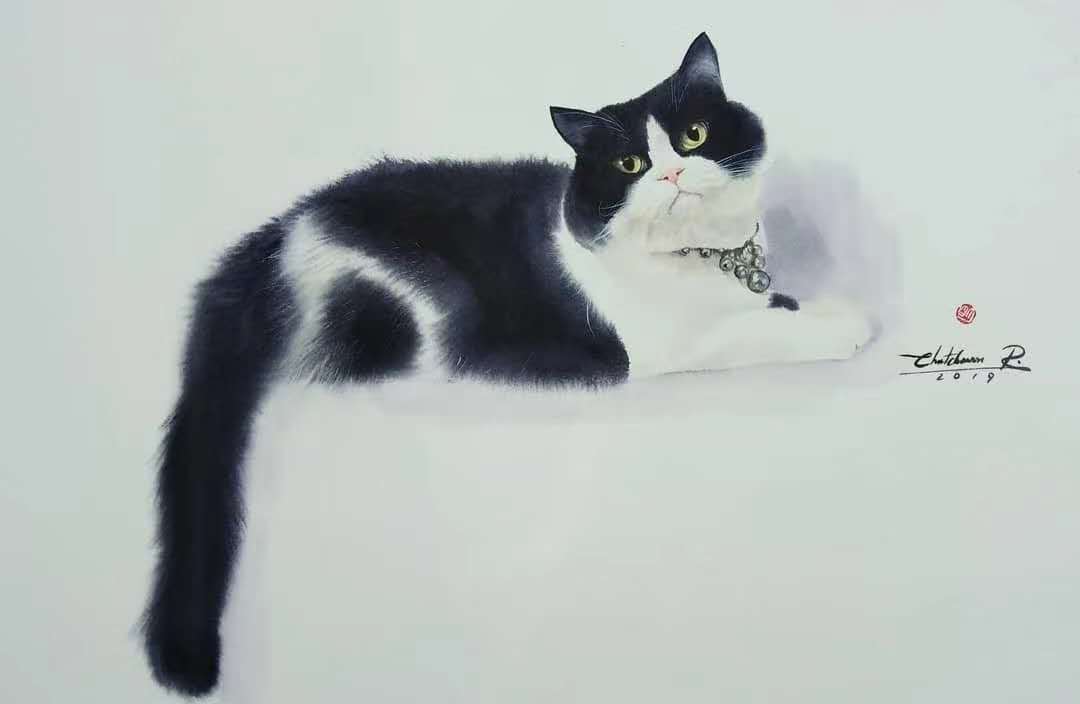 艺术作品分享:chatchawarn ruksa的水彩猫咪