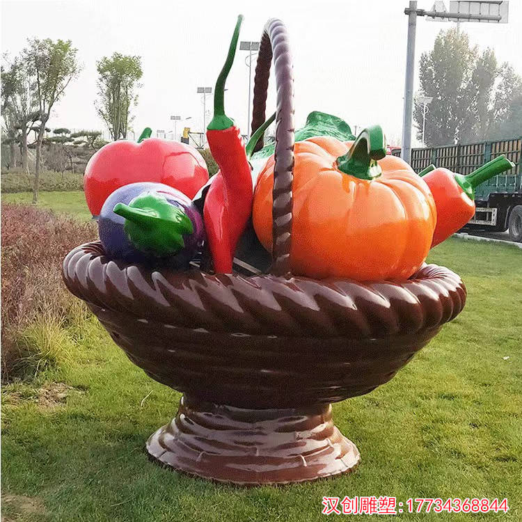 玻璃钢菜篮子雕塑 仿真果蔬菜篮果篮雕塑