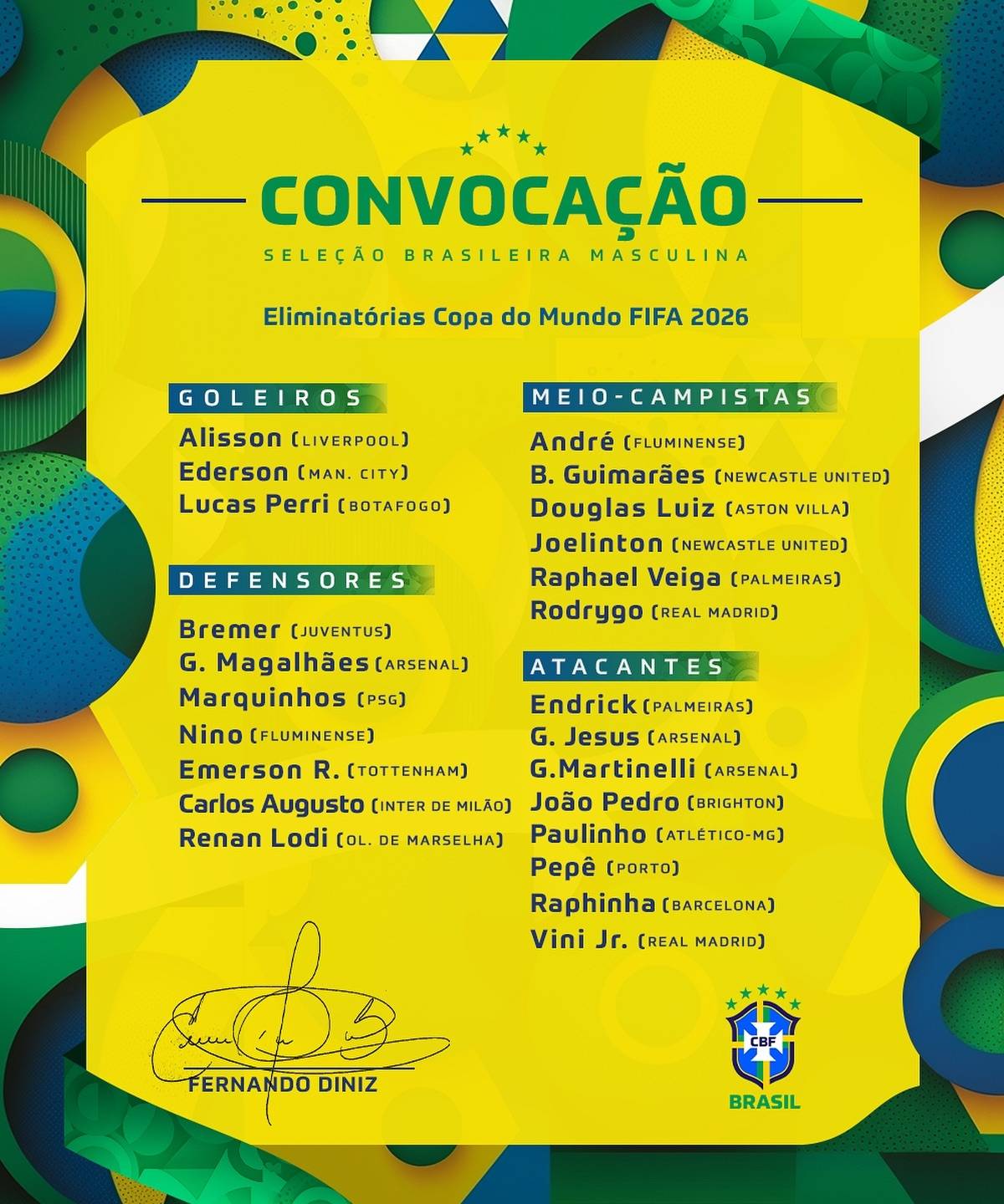 巴西世预赛名单：恩德里克首次入选 安东尼理查利森落选