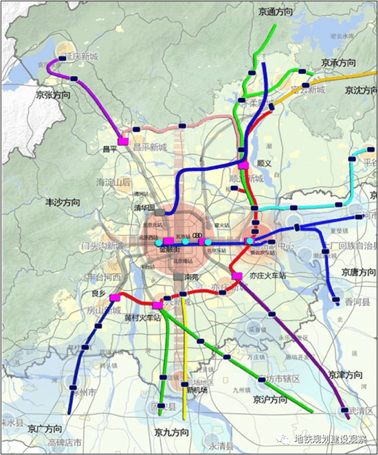 顺义与北京城市副中心之间主要依赖区域快线,城际铁路共同构筑三条