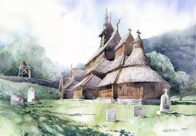 令人愉悦的风景插画,波兰水彩画家作品