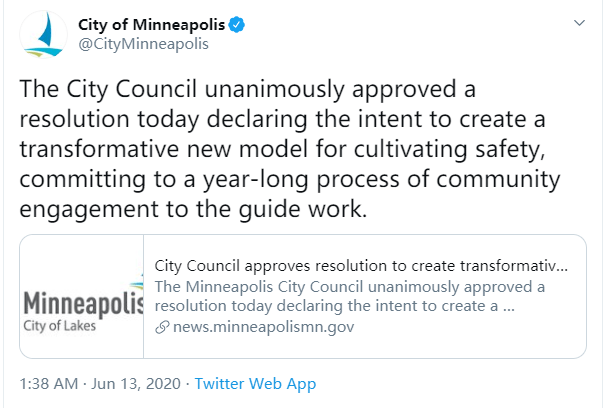 决议|明尼阿波利斯警察部门正式被废除