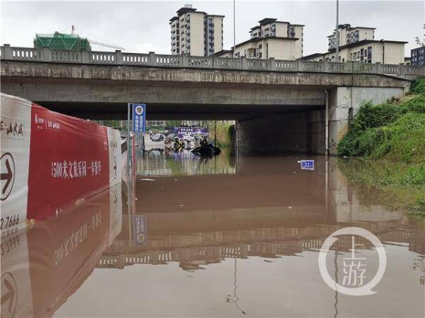 沙坪坝|雨后桥下积水 司机“不知深浅”致2人被困车顶