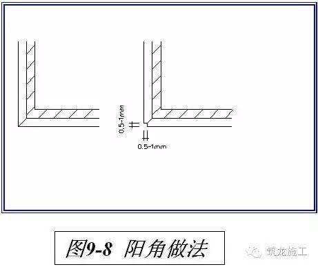 (1)阳角做法(见图9-8)  (2)大砖缝宽度2—3mm,小砖缝宽度1mm,缝深0.