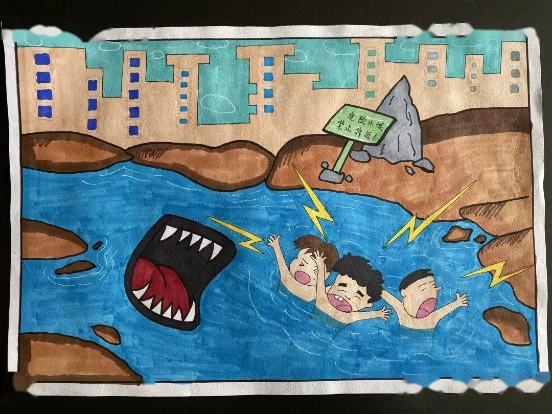 溺水的绘画图片大全 一二三年级画防溺水手抄报 2020中小学生防溺水