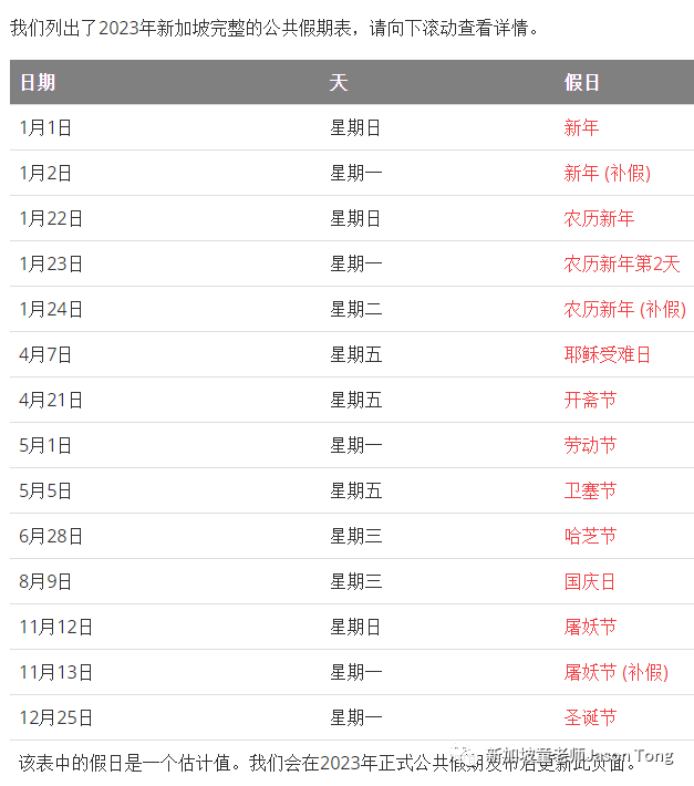 2021年到2024年,新加坡的公共假期出炉! (信息来源:publicholiday.