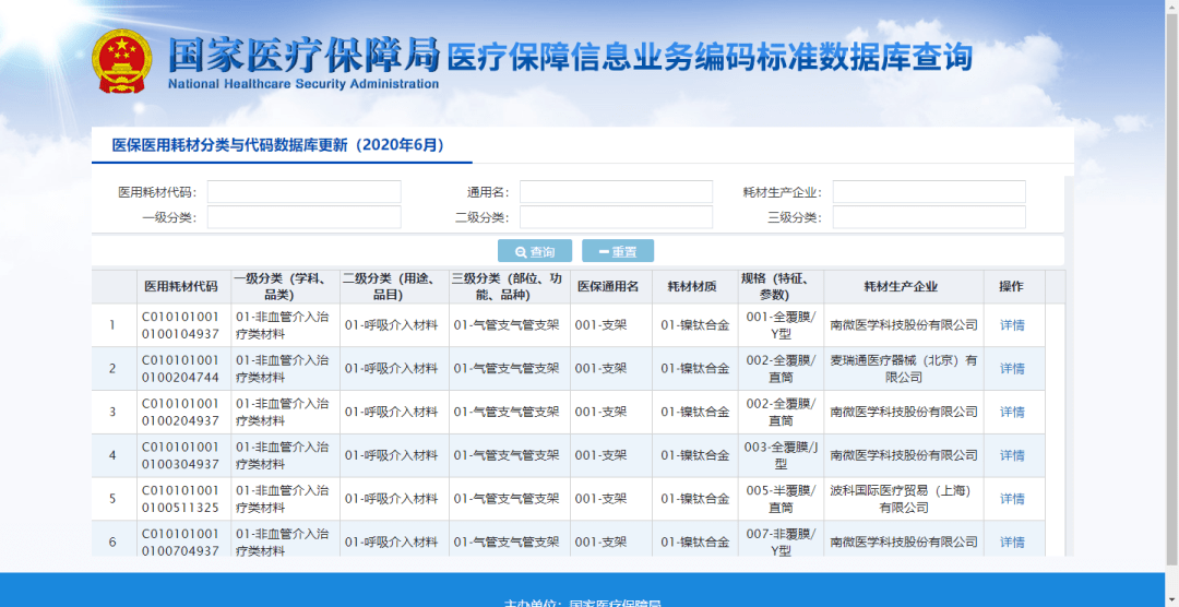 sysflag=98)20年6月28日,国家医疗保障局,医保医用耗材分类与代码数据