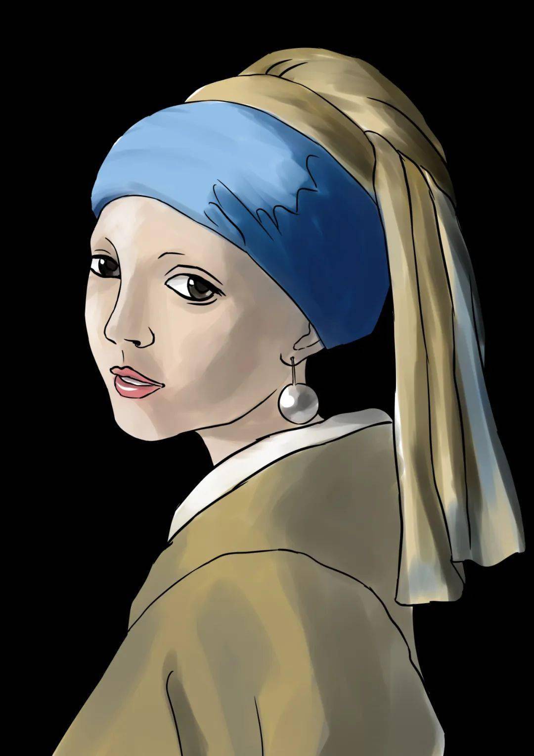 笠娘 微博@哥特萝笠 创作思路:画了一个卡通版的《戴珍珠耳环的少女》