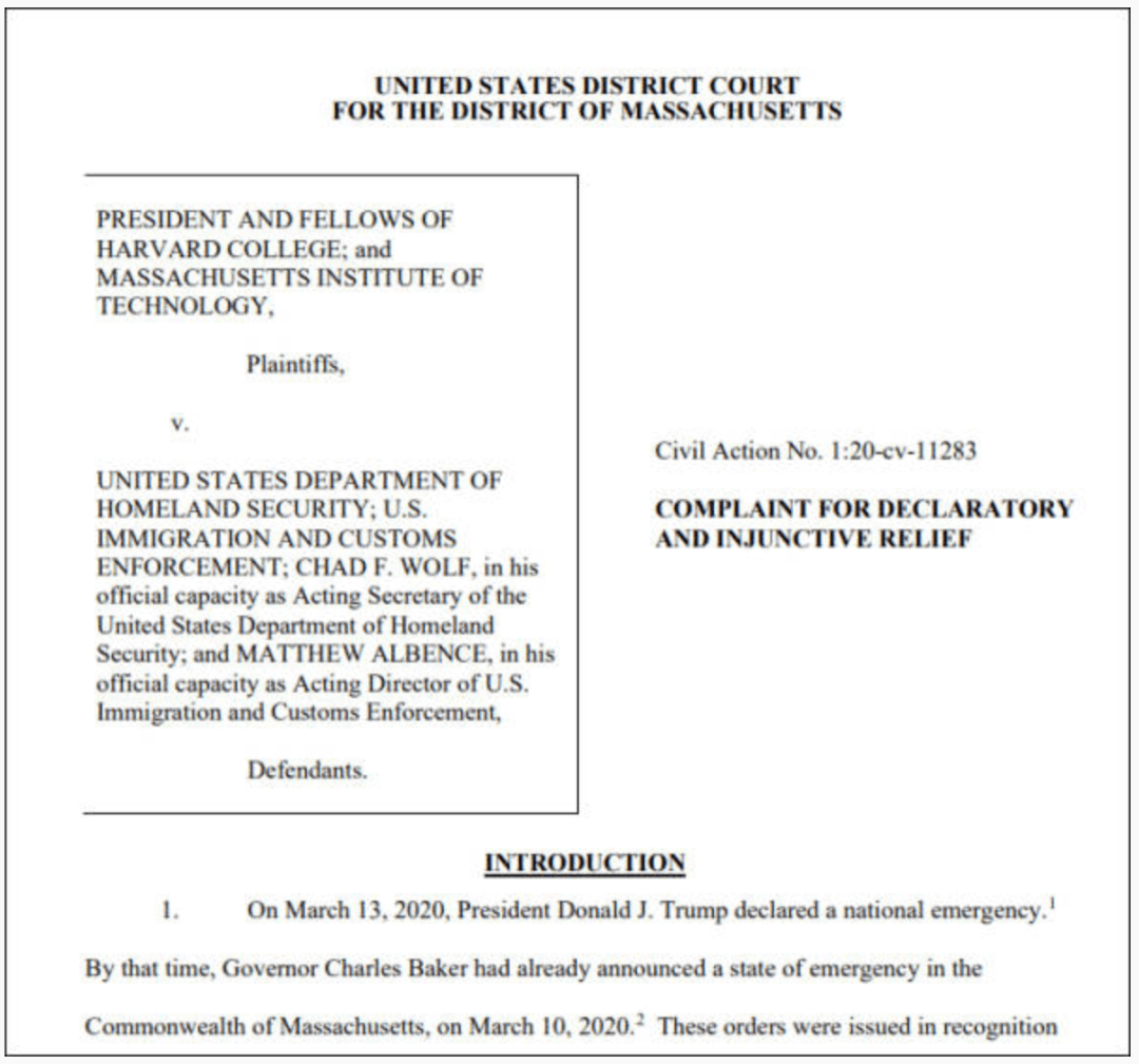 美国政府|哈佛和麻省理工不干了，将美国政府告上了法庭