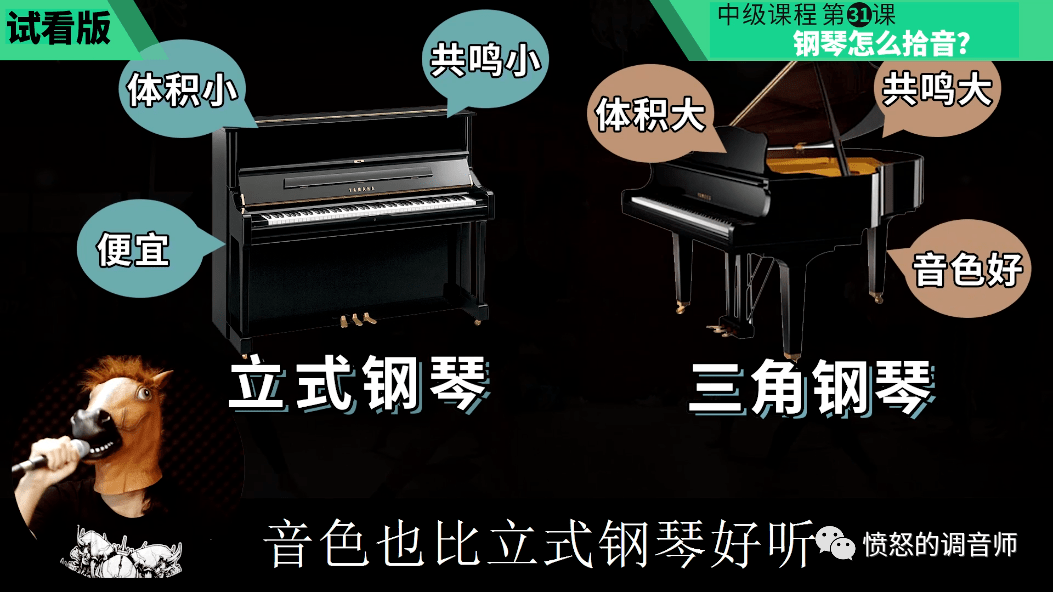 钢琴有两种,一种是立式钢琴,另一种是三角钢琴,是大家做演出经常会