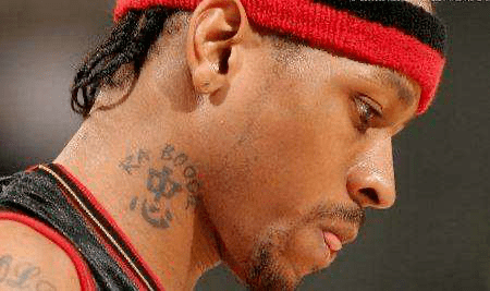 nba球星艾弗森将中文"忠"字纹在右侧脖子上,简约而帅气,体现着忠诚在