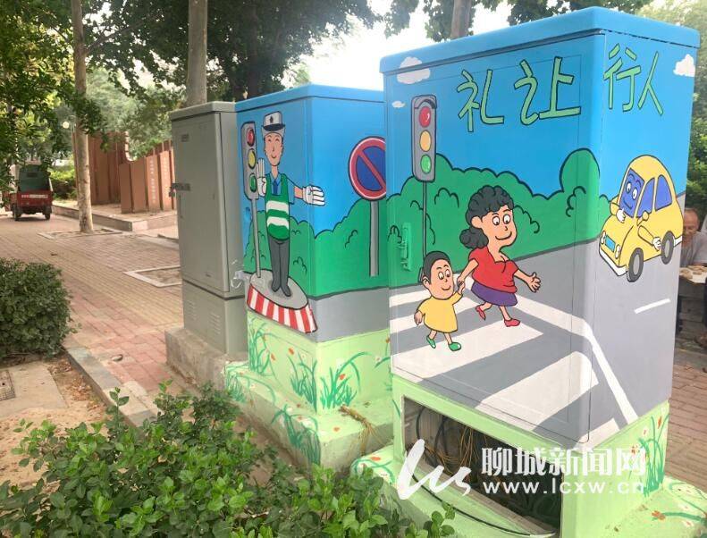 聊城:公共设施彩绘成水城亮丽风景线