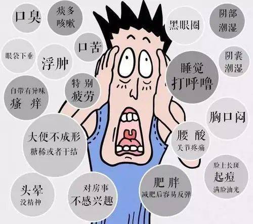 降，易怒，烦燥。 02口中发黏舌苔腻感受湿邪最典型的表现就是口中发黏。 03胸腹胀满小便不畅湿为阴邪