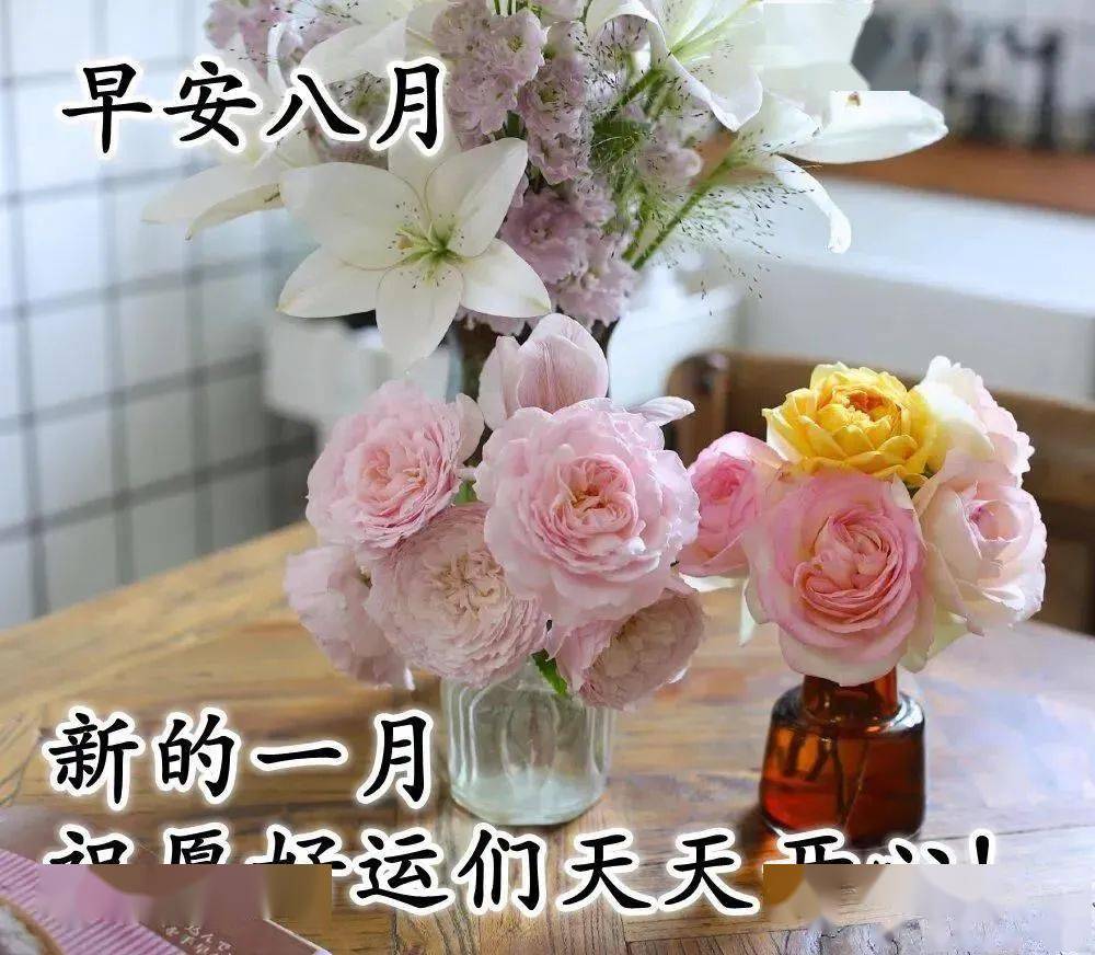 6张最新漂亮早上好问候图片鲜花带字 八月最美早安问候图片带字带鲜花