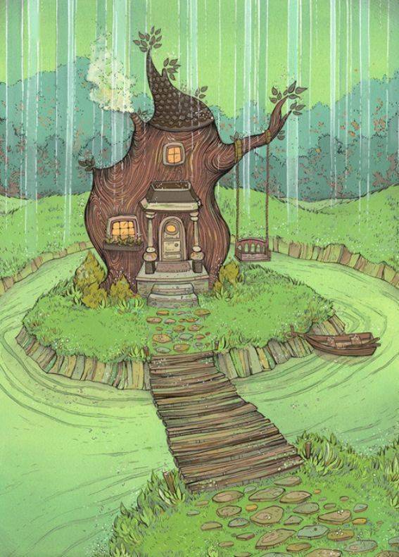 充满童趣的创意树屋插画,这就是童话世界吧