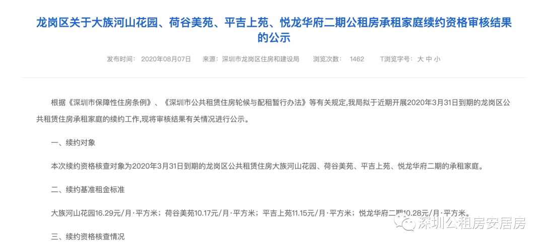 平吉上苑,悦龙华府二期公租房承租家庭续约资格审核结果的公示