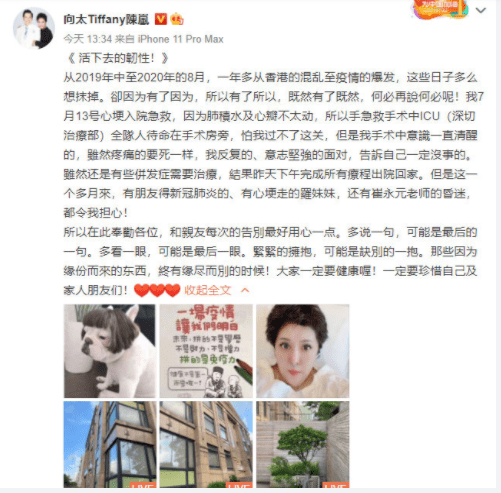 手术|向太自曝上个月突发心梗入院 称活下去需要韧性