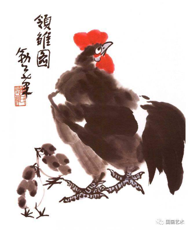 李苦禅画鸡,笔酣墨畅