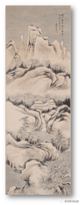 范振绪 仿"关山春雪图"轴100 x 34 cm(甘肃省博物馆藏)