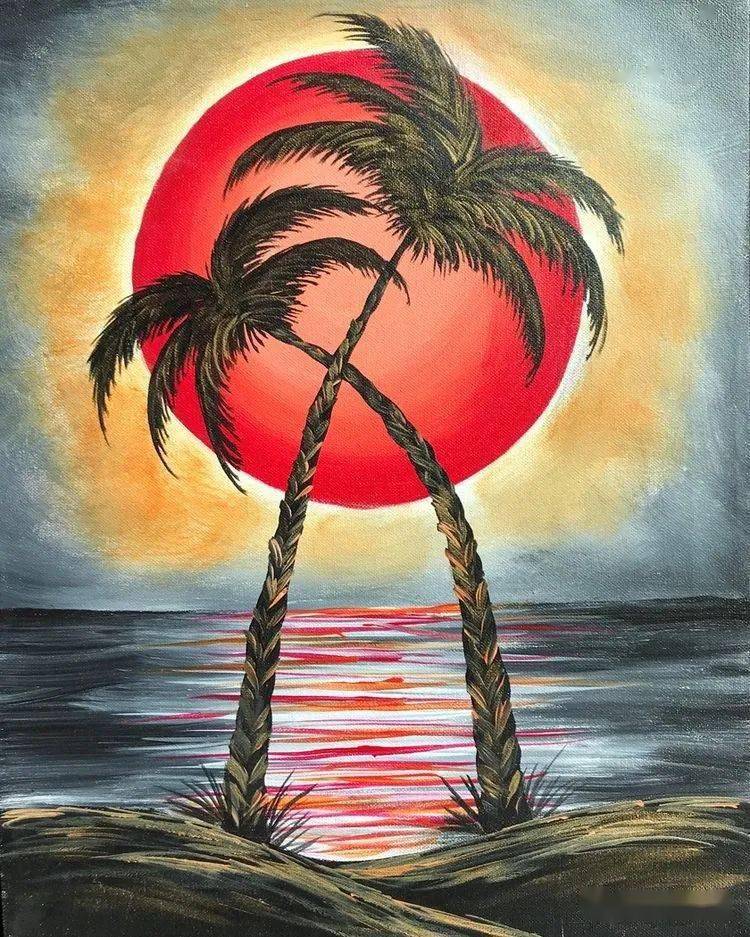 素材分享——20张漂亮的椰林海滩剪影画_作品
