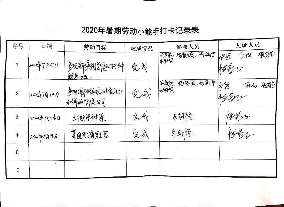 爱劳动 爱运动 爱生活学先锋劳动篇劳动打卡记录表 滑动查看下一张